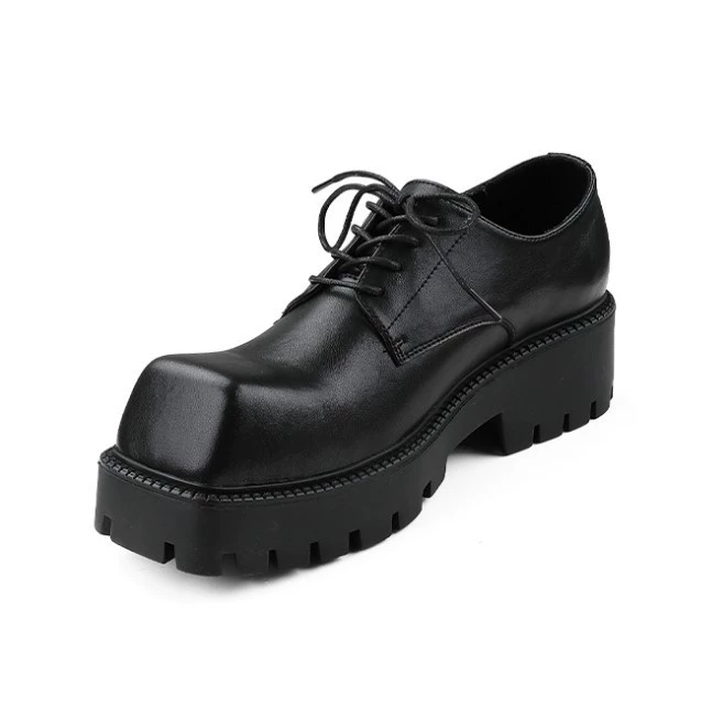 Весенне-осенняя кожаная обувь из воловьей кожи с большим носком и квадратным носком, новая мужская обувь на толстой подошве на платформе, увеличивающая рост, повседневная обувь Дерби, мужская мода