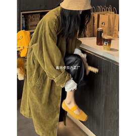 春秋冬季新款法式小众设计感韩版炒色复古灯芯绒风衣外套女浩志康