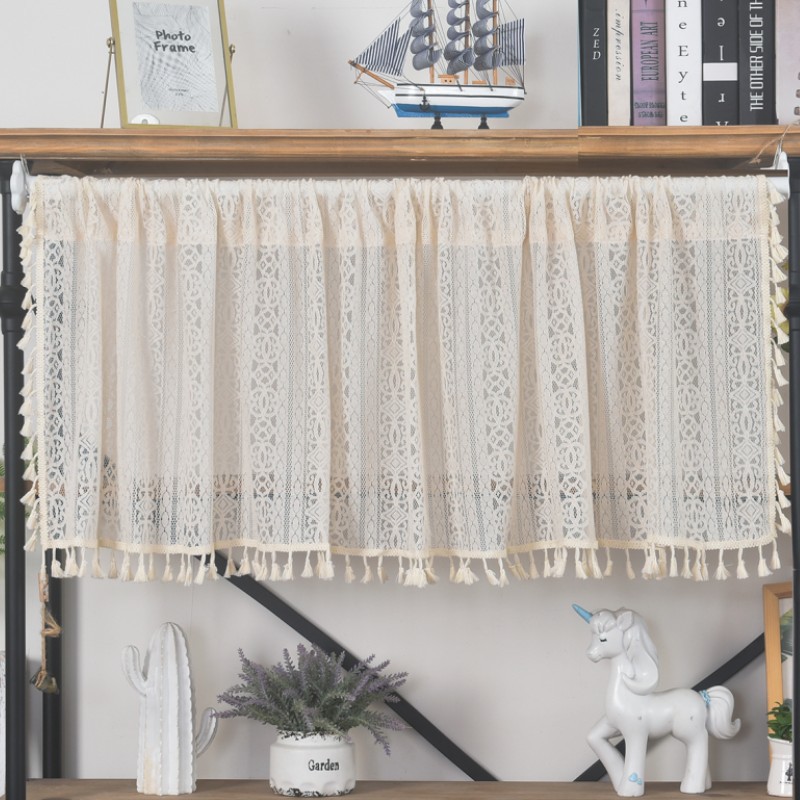 LeXuanXiu Short Curtain Wholesale Manufacturer, Instagram Style, Beige Lacework Half Curtain Kitchen Short Curtain Cabinet Door Covering Curtain