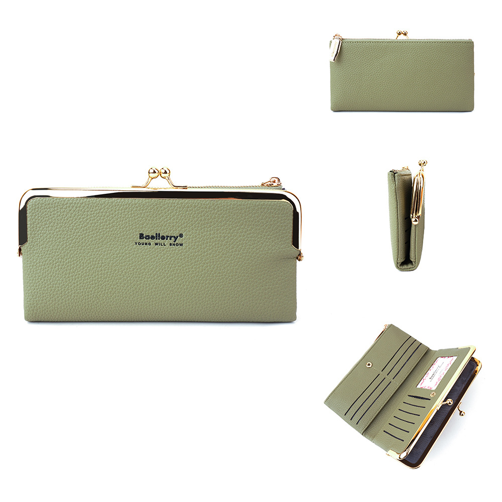 Baellerry nueva cartera larga de las mujeres de estilo coreano patrón de lychee multi-tarjeta de la moneda monedero de la mujer bolsa de la boca