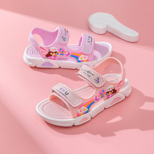 Wholesale Summer Rainbow Girls Sandals Princess Style Beach Sandals and Slippers Fashion Breathable White Bottom Beach Sandals