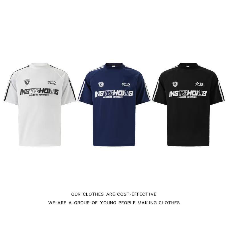 American Trendy Brand Retro Three-Stripe Short-Sleeved T-Shirt Men's Summer New Youth Sports Style Loose Half-Sleeved Top