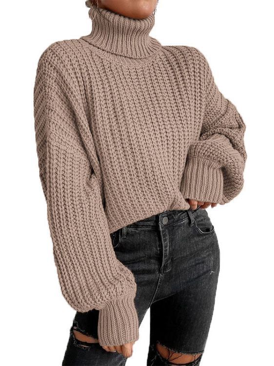 Nuevo Otoño e Invierno transfronterizo Amazon transfronterizo Comercio exterior moda fuera del hombro manga larga de punto jersey suelto suéter de cuello alto para mujeres