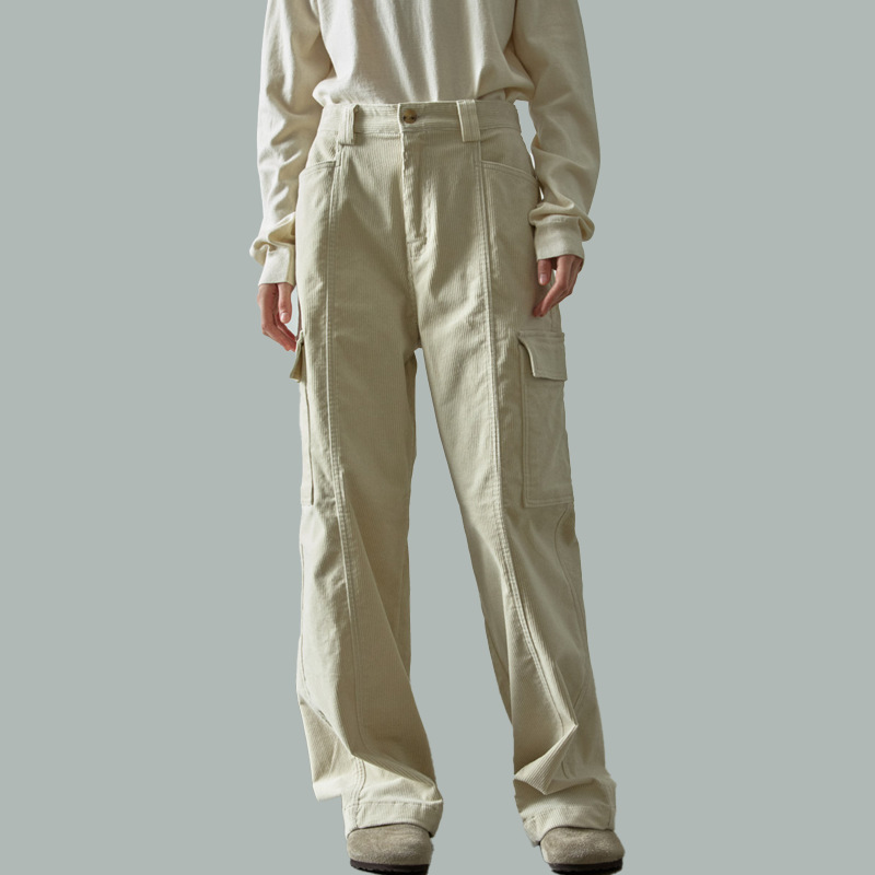 In Stock Fac*De Patte*N Corduroy Casual Pants Autumn and Winter Versatile Straight Multi-Flap Pocket Pants Cargo Pants
