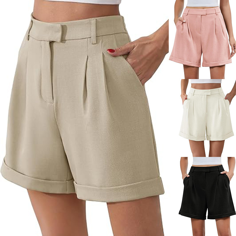 Cross-border European and American Summer New Business Dress Commuter Elegant Women's Amazon High Waist Loose Wide Leg Shorts Women