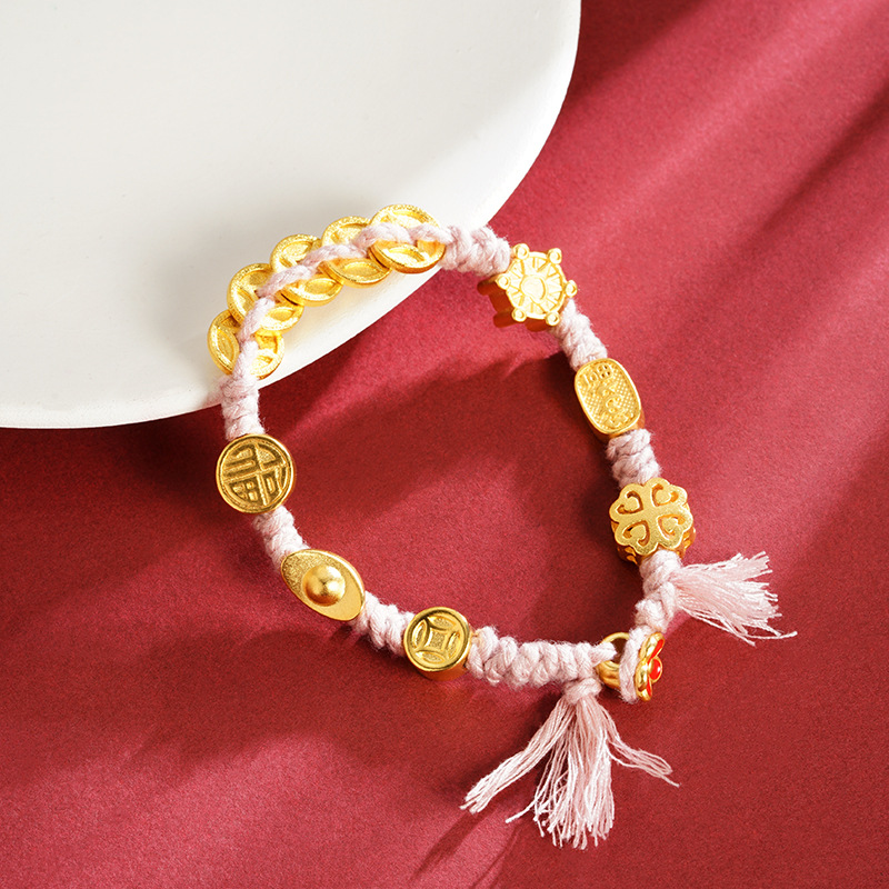 Monedas de bronce franceses antiguas bordas de mano tejida pulsera de oro de arena mujer lujosa ligera joyería retro