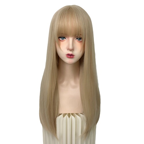 Cheng Ming wig for women with platinum round face, naturally fluffy, sweet Internet celebrity, summer long straight hair, full headband style