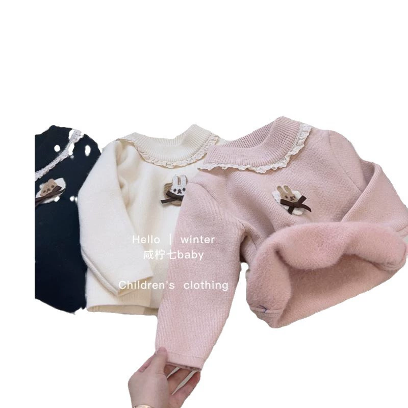 Детский теплоутепленный вязаный свитер из fleece, утолщённый, воротник в западном стиле, размеры 73–130 см
