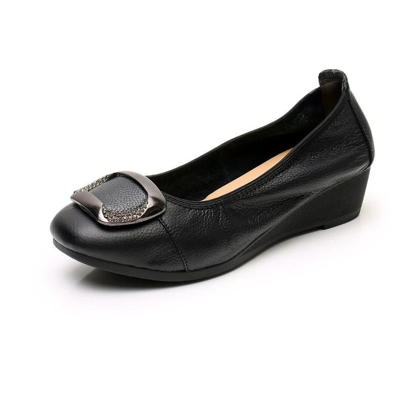 Spring and autumn leather single shoes Mom shoes soft soles women's shoes comfortable slope heel single shoes 2075 2075
