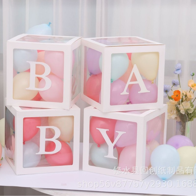 25cmネット赤透明箱赤ちゃん誕生日26文字LOVE卒業結婚式装飾BABY風船箱|undefined
