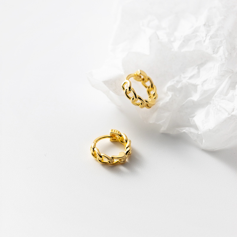 Eloch s925 plata hueco cadena perfiles personalidad cadena temperamento pequeño círculo fresco pendientes cortos M00016