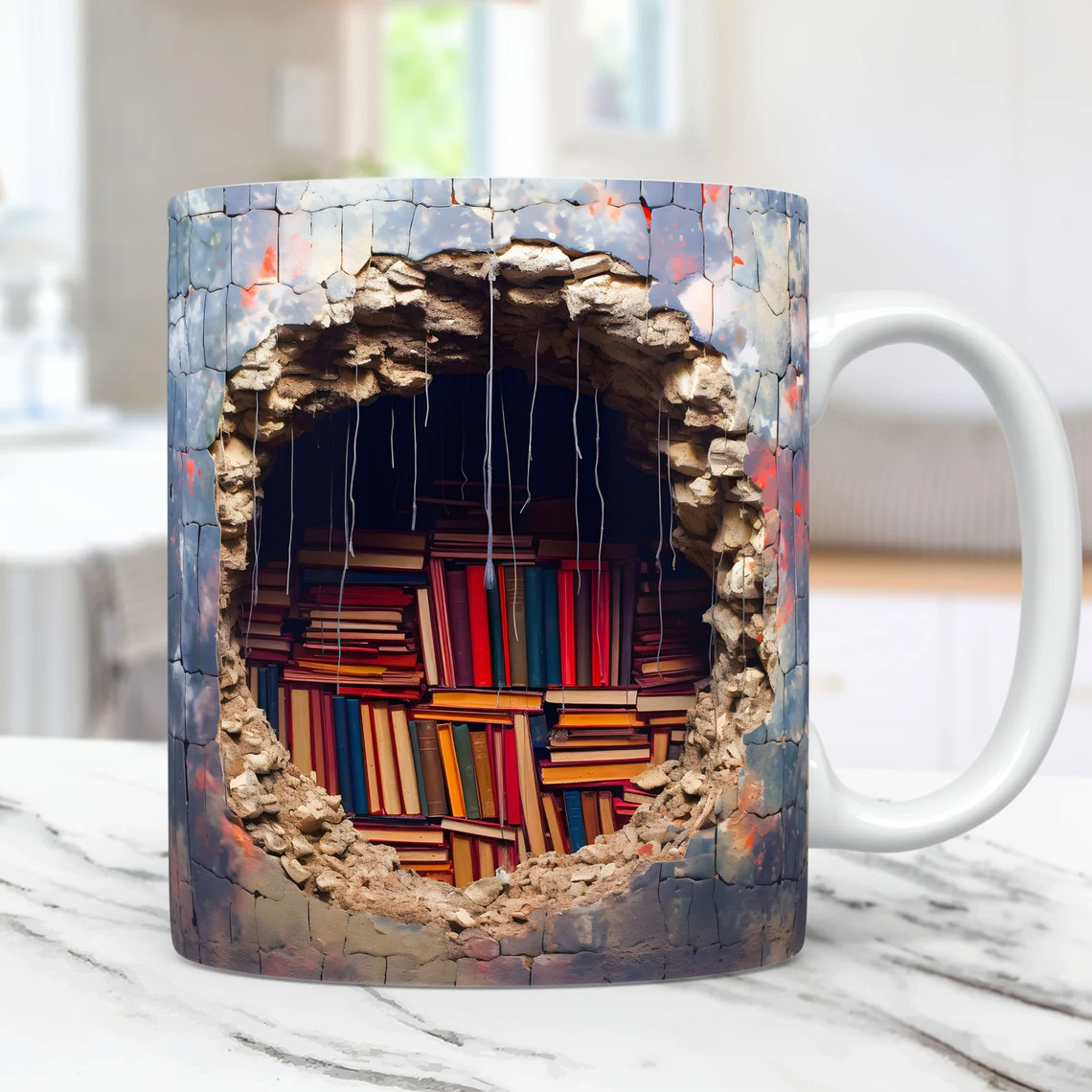 Neuer 3D-Bücherregal-Becher, Keramik-Wasserbecher, Keramikbecher für Zuhause, kreative Bibliothek, Kaffeetasse_voghion.com