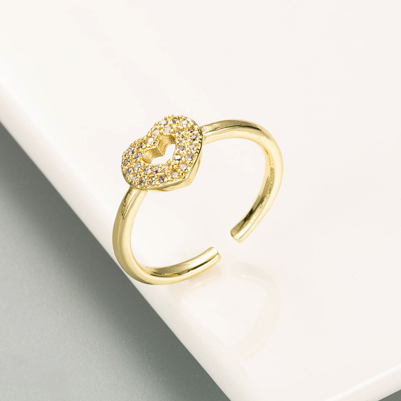 Simple Hollow Heart-shaped Brass Gold-plated Inlaid Zircon Ring Wholesale Nihaojewelry display picture 5