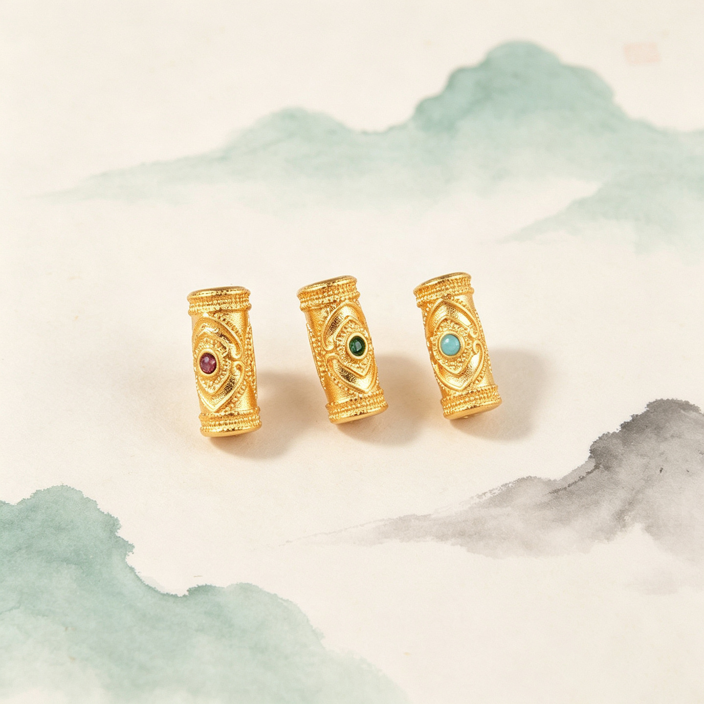 Chinese-style gold-plated beads and spacers with bee-shaped holes for DIY bracelets and jewelry accessories