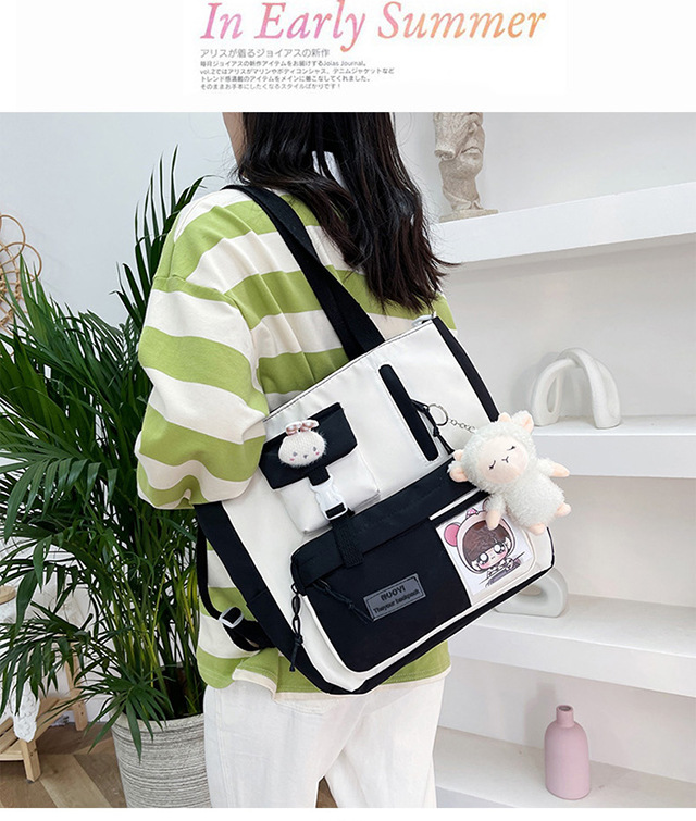 Canvas bag, large-capacity crossbody bag for women, Japanese and Korean version single-shoulder bag, student class tutorial bag, versatile ins trendy book undefined