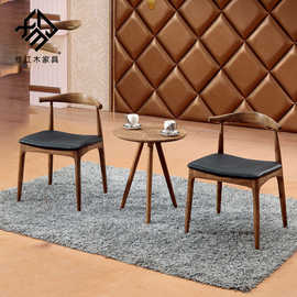 茶餐厅客厅三角脚茶台 现代实木圆形茶几组合 简约会议洽谈室茶台