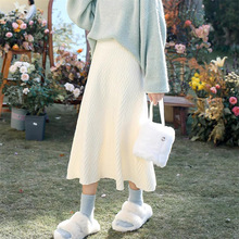 【七月秋】2025冬濮院高腰a字针织半身裙子女中长款大摆毛线伞裙