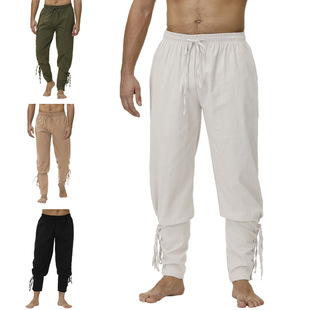 Medieval Performance Strappy Pencil Pants Renaissance Style Stage Drama Clothing Long Pants Pure Color Men's Pants