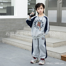 男女中童韩版套装2025年新品小毛圈图案螺纹拉链长袖长裤两件套装