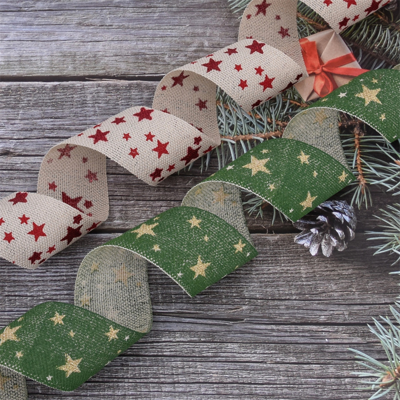 Amazon imitación de lino decoración de cinta de Navidad pentagonal hecha a mano DIY guirland arco embalaje de cinta