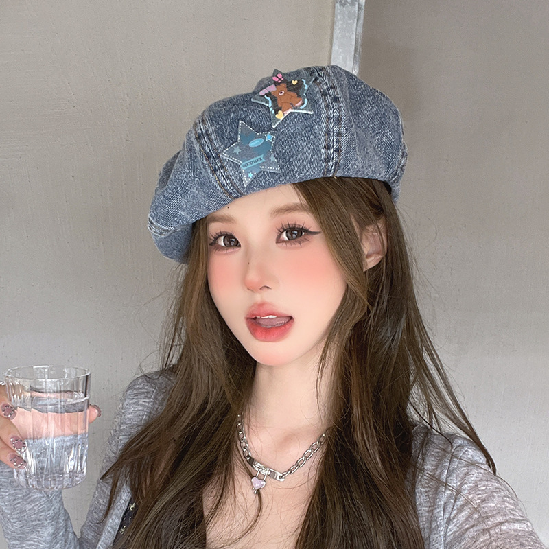 Boina de vaquero mujer 2024 primavera y verano nuevo estilo cara pequeña gorra pintora gorra