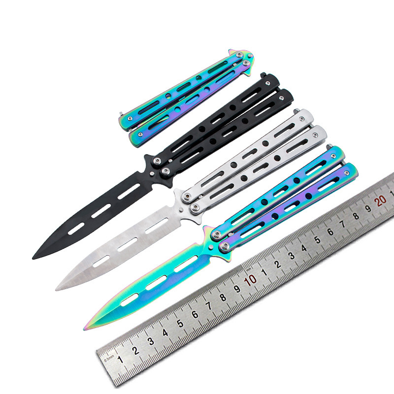 蝴蝶刀练习刀 不锈钢观赏刀具 未开刃 便携式可翻转变形 户外用具