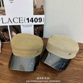 pvc帽檐拼接鸭舌棒球帽夏季防晒遮阳草帽韩版百搭出游运动空顶帽