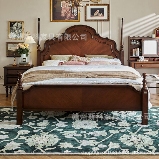 American-style solid wood bed vintage Anna bed French-style solid wood master bedroom 1.8 m double bed big bed wedding bed