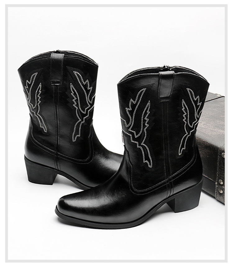 Western cowboy boots Hipster men's shoes Workwear Stylish retro zip boots_vogvips.com