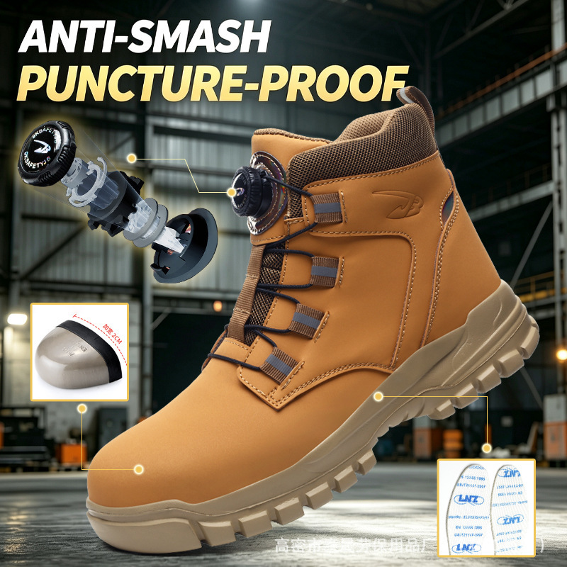 High-Top Safety Shoes, Anti-Smash, Anti-Puncture, Microfiber Leather, Water-Repellent Technology, Button Safety Shoes, Lightweight and Comfortable Work Shoes High-Top Safety Shoes, Anti-Smash, Anti-Puncture, Microfiber Leather, Water-Repellent Technology, Button Safety Shoes, Lightweight and Comfortable Work Shoes