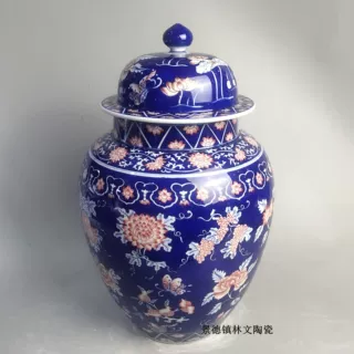 景德镇陶瓷仿古花瓶青花将军罐复古中式纯手绘精品八宝制定收藏美