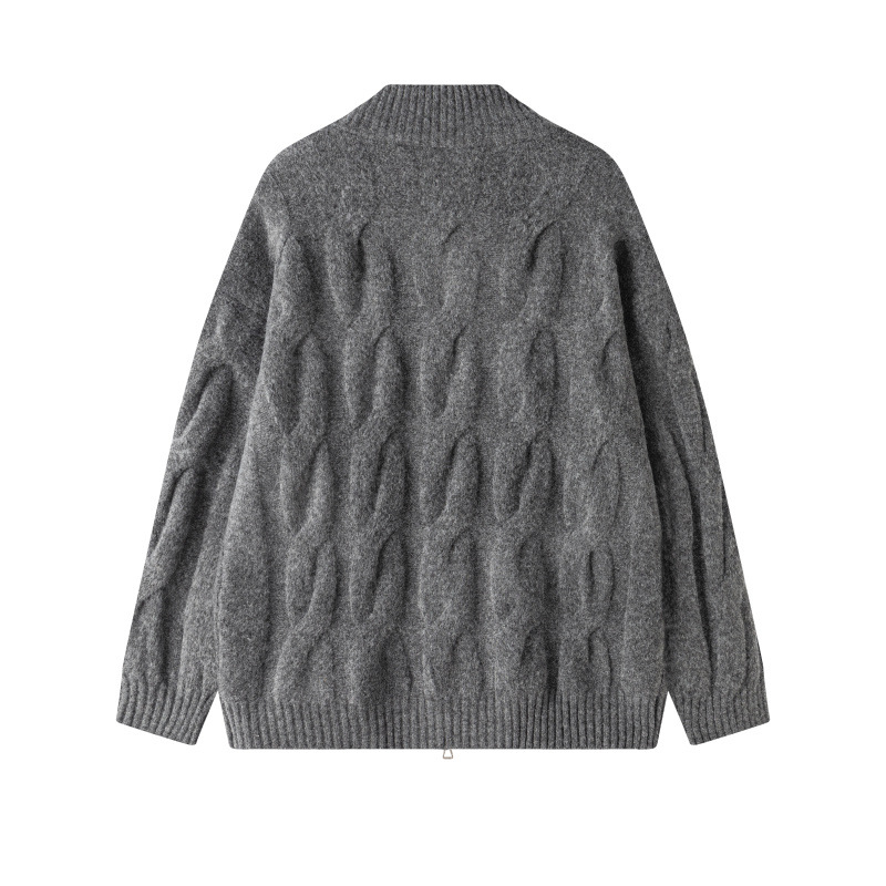 Twisted retro hombre otoño invierno americano cremallera cardigan suéter casual básico americano jersey perezoso suéter de viento