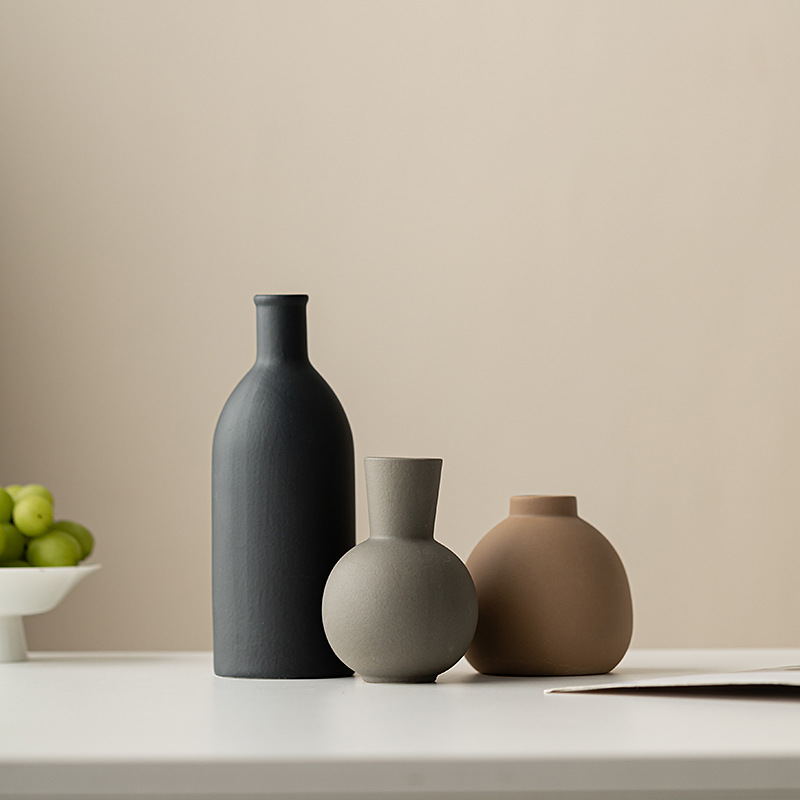 Amazon venta caliente de tres piezas jarrón de cerámica arte estilo nórdico hogar decoración de sala de estar arreglo floral suave