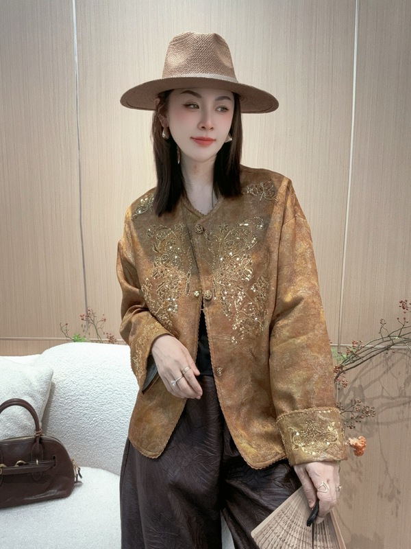 高端气质名媛风重工钉珠外套2025秋季新款国风复古气质宽松上衣女|undefined