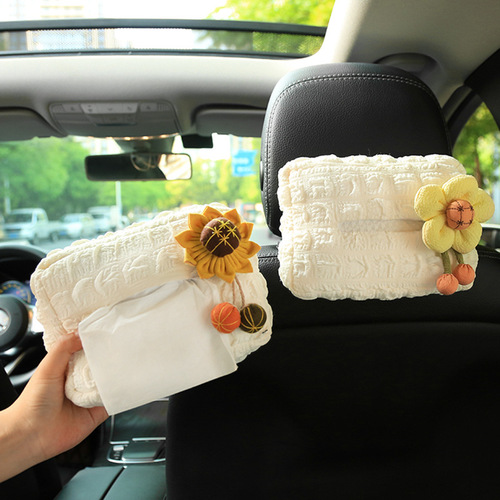 Car tissue box hanging puff grid cartoon cute armrest box paper box creative car doll hanging bag for women