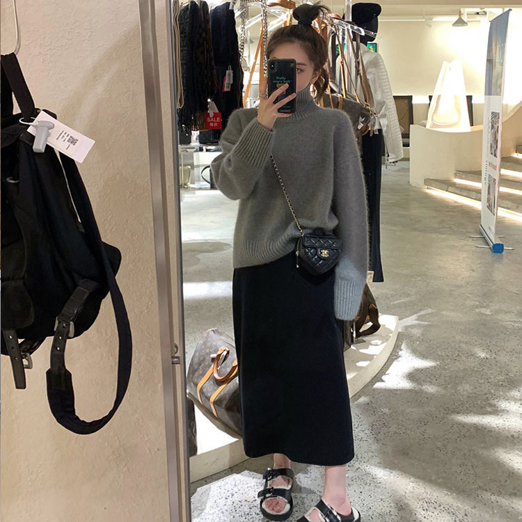 软糯羊毛针织半身裙女秋冬季中长款直筒包臀裙高腰a字裙子通勤风|undefined