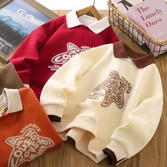 男童衛衣春秋款2024兒童裝春裝翻領潮上衣新款休閒男孩潮流打底衫