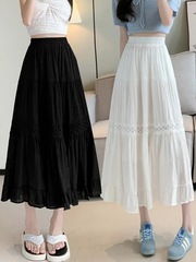 白いスカートの半身のスカートの女性の2025新型の春の服装の字のスカートの高腰の中の長いスカートの傘のスカートの半身の長いスカート