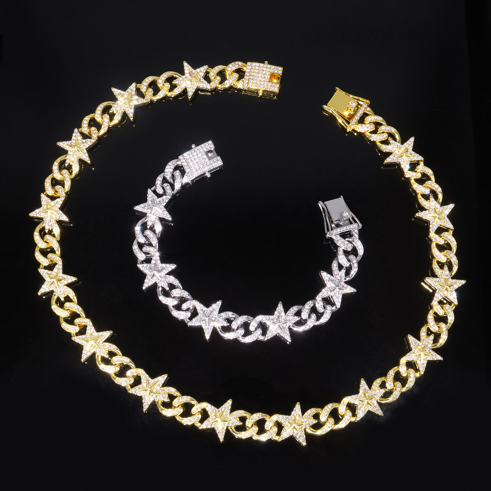 Europe Amérique du Nord Vente flash Collier homme étoile à cinq branches en alliage de diamants, haut de gamme et original, style transfrontalier_voghion.com