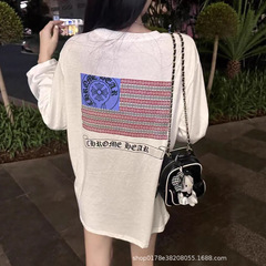 原版开发！下身失踪辣妹星条梵文印花薄款宽松防晒长袖T恤潮罩衫