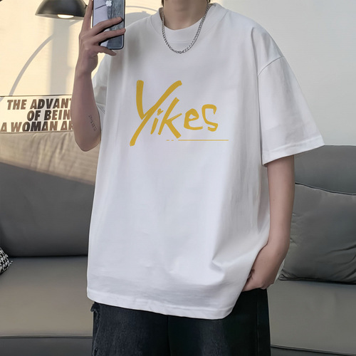 Short-sleeved T-shirt men's summer fashion brand ins printed top loose round neck half-sleeves men's shirt clothes