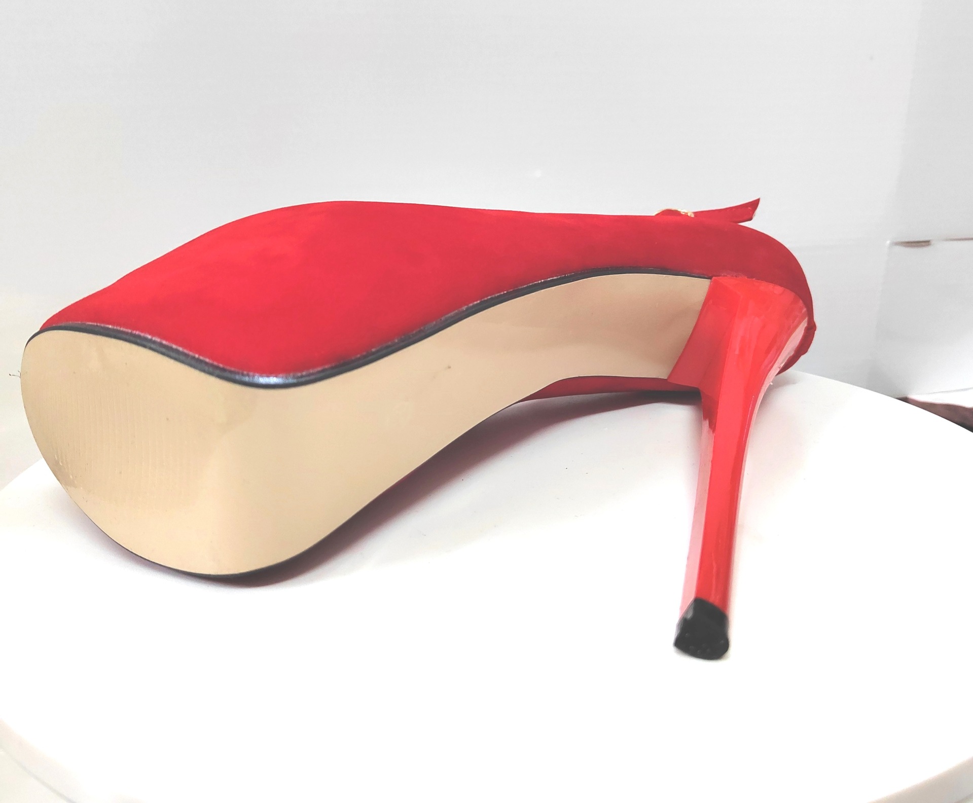 Giày cao gót nữ mũi nhọn dây ngược da lộn gót 19 cm — Màu xanh da trời chi tiết 3