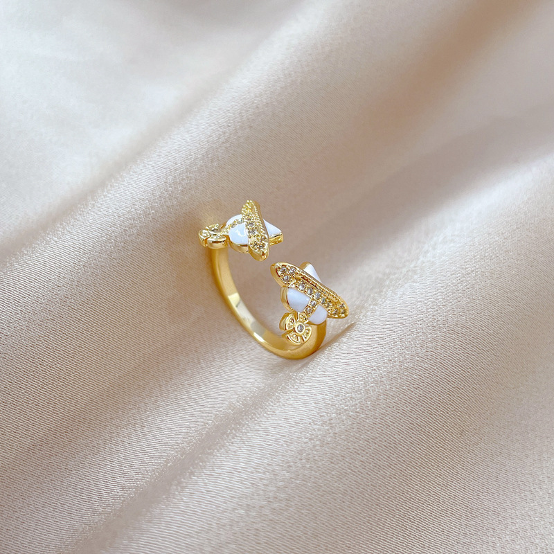 Brass Fashion Enamel Heart Shape Zircon Open Ring display picture 1