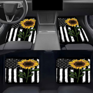 Five-Piece Set of Universal Printed Floor Mats for Car Driver, Sunflower Anti-Slip, Anti-Wear, Flat Car Trunk Mats