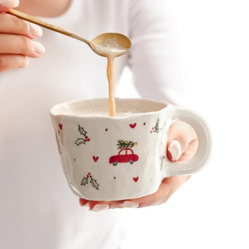Taza de cerámica de Navidad Qin Sheng Taza de cerámica de Navidad con mango Taza de cerámica de desayuno creativo Taza de leche regalo