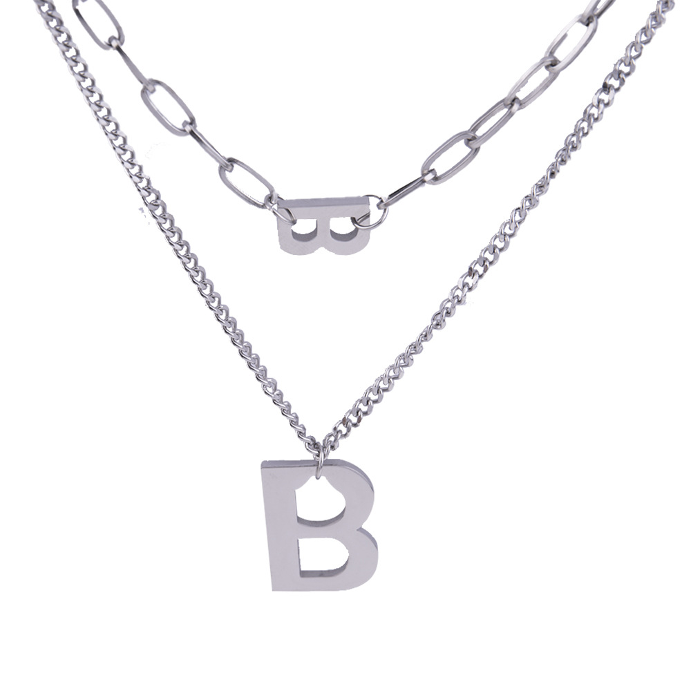 Halskjede i rustfritt stål med bokstaven B i dobbelt lag, stablet i titan for menn og kvinner, luksuriøst og nisjedesign, eksklusivt_voghion.com