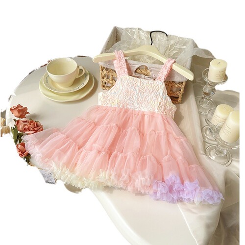 Little Girls' Dress 2024 Summer New Children's Fashion Han Style Cute Sweet Sleeveless Net Princess Dress