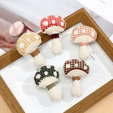 贴布格子蘑菇布艺小饰品趣味胸针diy配件服装头饰包包布艺挂件