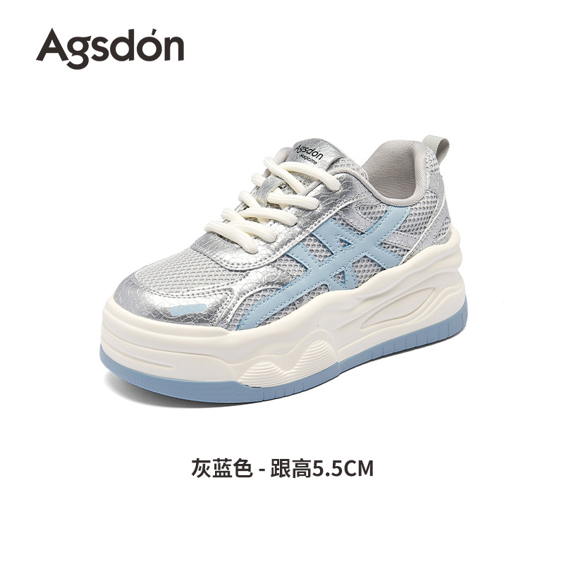 Augu Lion Deng zapatos blancos de suela gruesa para mujeres 2025 nuevos zapatos de skate casuales de malla de verano zapatos deportivos muffin pequeños