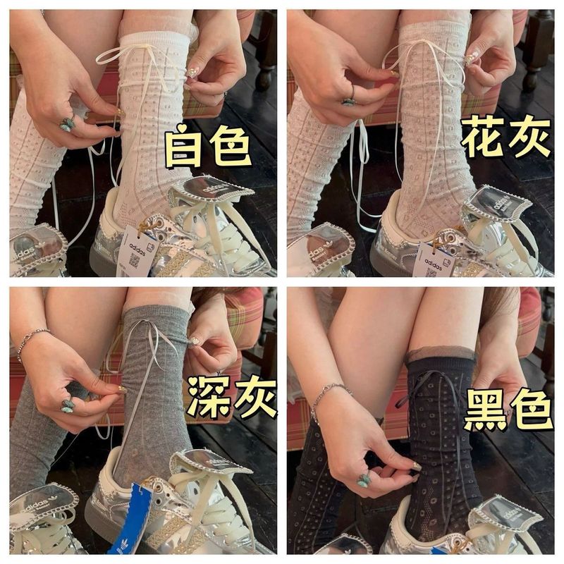 夏季薄款堆堆袜纯色透气女袜中筒袜显瘦jk袜短袜蝴蝶结印花袜子女|undefined